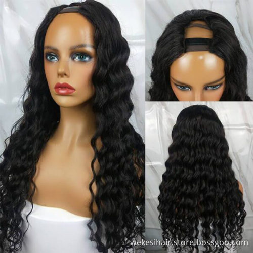 Brazilian cuticle aligned 26 inch human hair wigs vendors,raw unprocessed peruvian virgin loose wave U part wigs